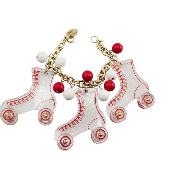 Vintage NOS Julie Rubano Rare Lucite Roller Skate Charm Bracelet (A9006) - Picture 2 of 5